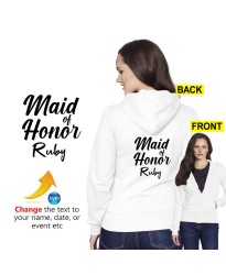 Personalised Maid Of Honor With Custom Text Name Brides Maid Bridal Shower Printed Adult Unisex Hooded Sweat Shirt